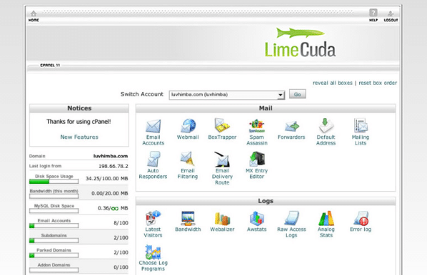 cPanel admin area cpanel-lg